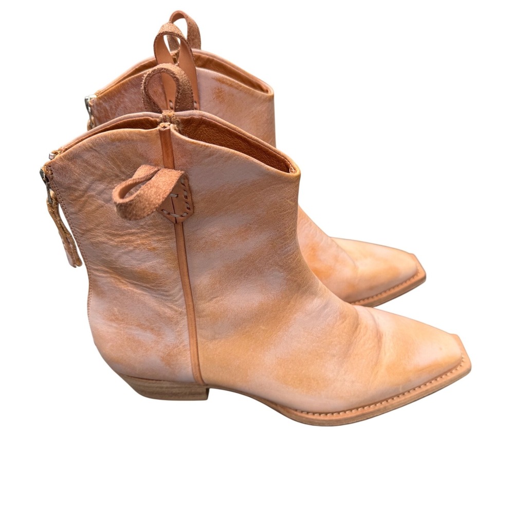 We The Free Free People Tan Leather Western Ankle Boots Pointed Toe Size 38